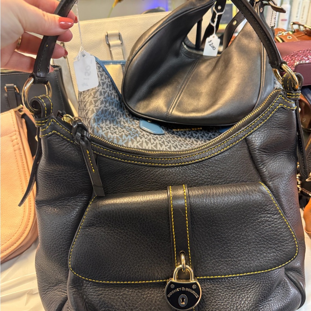 Dooney & Bourke Black Hobo Bag with Yellow Stitching